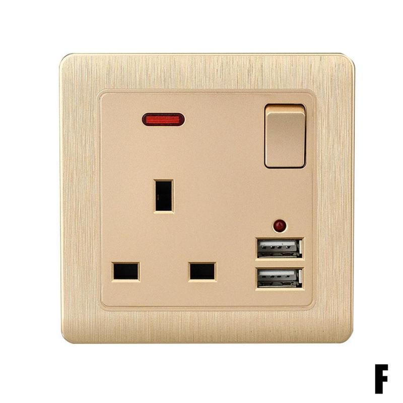 13A British Socket Usb Port Wall Charger Adapter Double Socket Way White Socket Gold 2 D6U3: F
