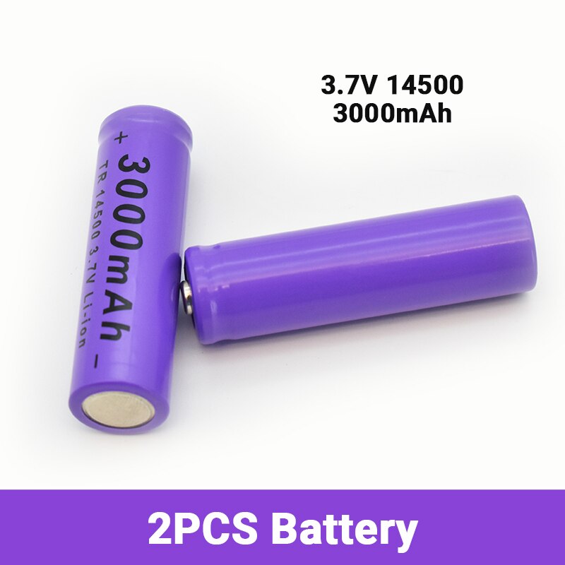 Batterie Lithium haute capacité 14500, 3.7V, 3000mah, Rechargeable, pour lampe de poche LED, jouet,