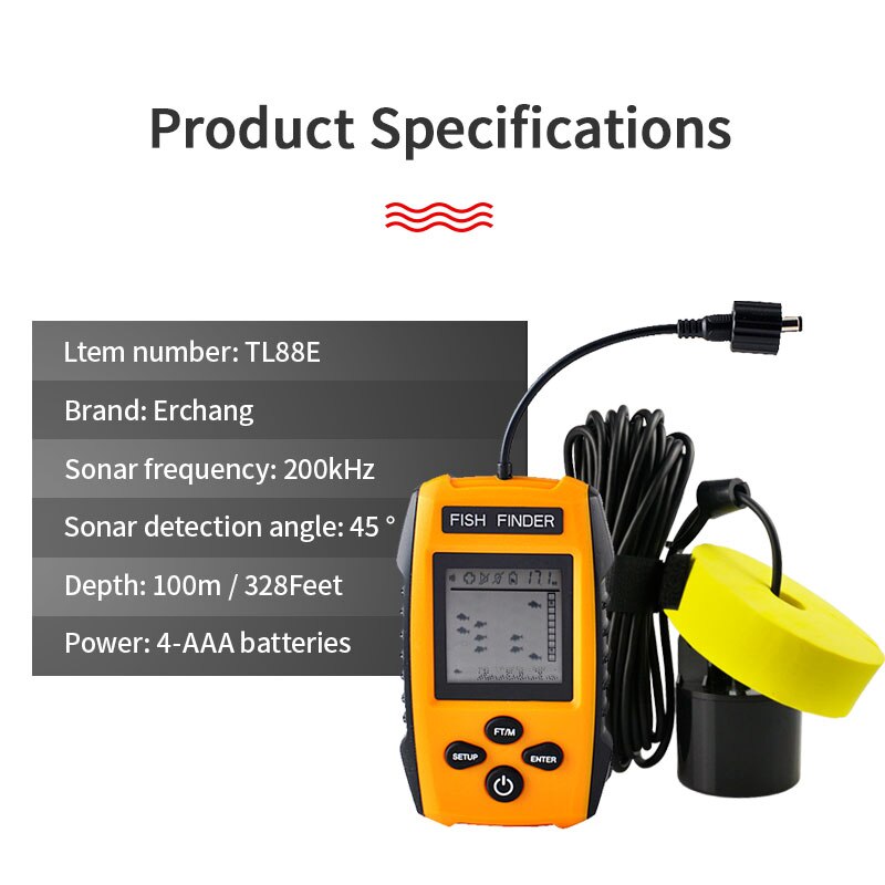 Erchang-Localizador portátil de peces TL88E, 9M, cable, ecosounder, alarma, profundidad de 0,6-100m, transductor, Sensor Sónar para pesca