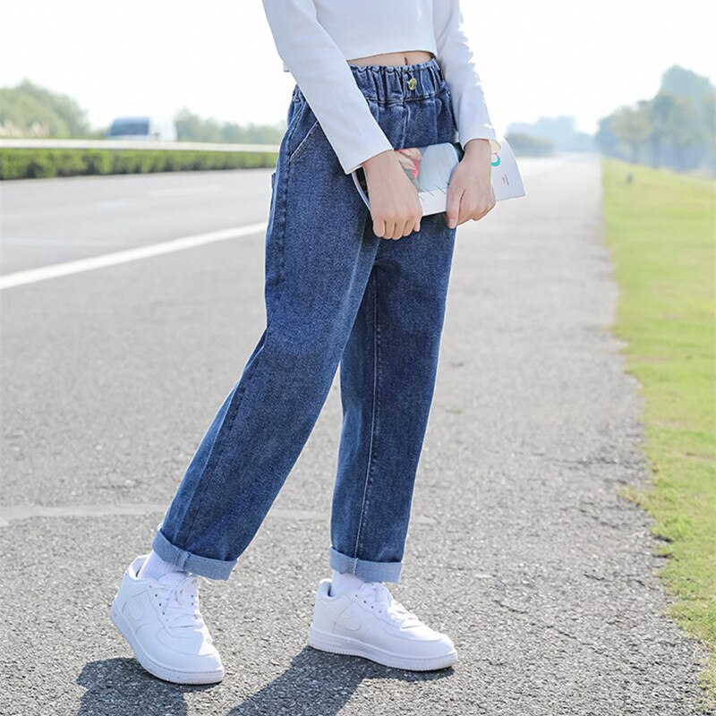 Girls Jeans Old Father Pants Spring Autumn Kids Causal Trousers For Teenagers Girl 110-160 Children's Clothes LC045