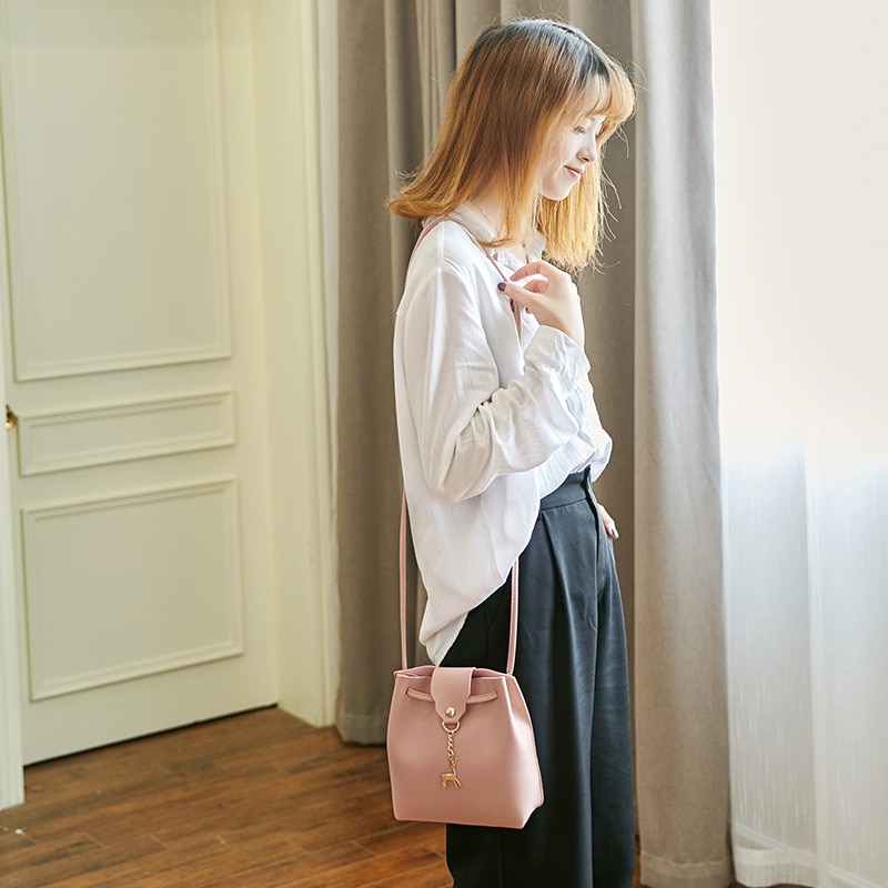 Flickor liten cross shoulder bucket bag handväskor mini fritid kvinnor handväskor påse med rådjur mini crossbody messenger pack