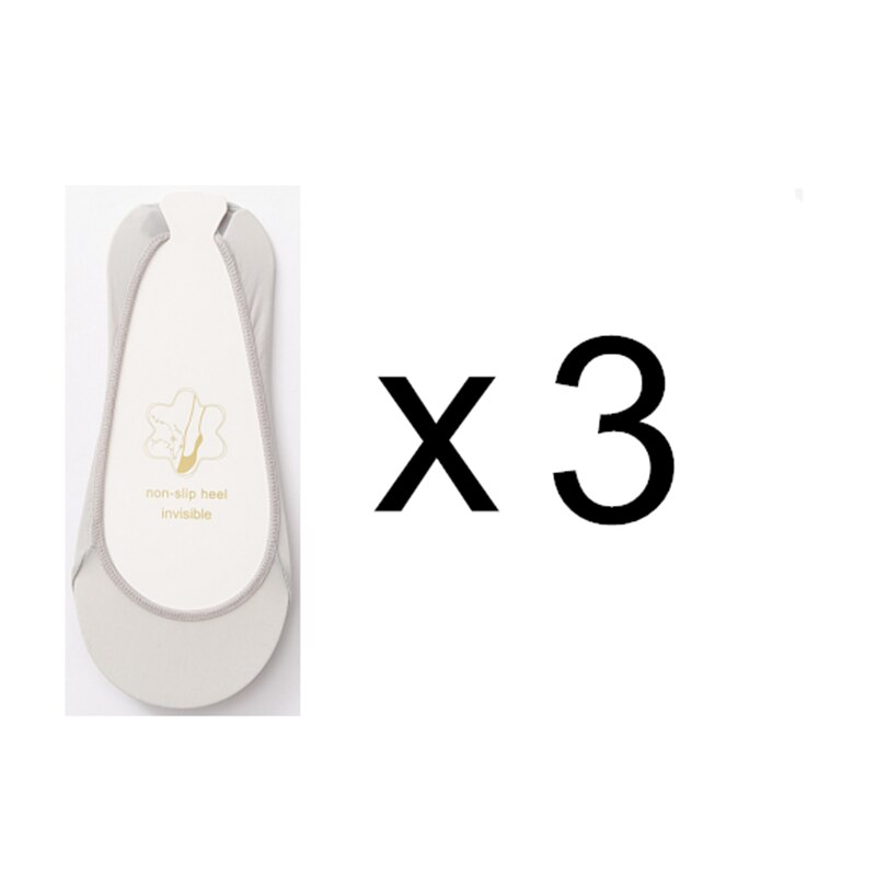 Women's Sock Slippers 3 Pairs Invisible Boat Slipper Socks Silicone Non-Slip High Heels Shoes Ice Silk Thin Half-Palm Suspender: Grey