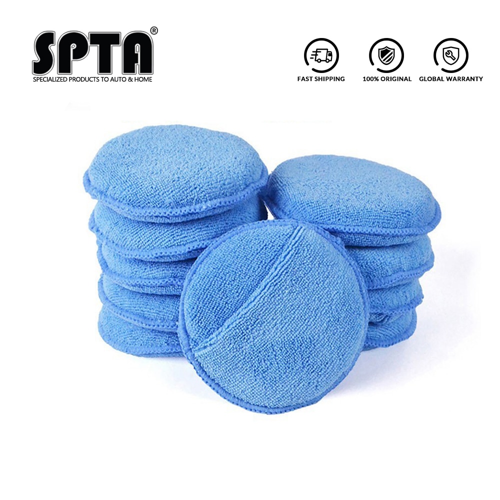 SPTA Ultra Soft Microfiber Car Wax Applicator Pad 5" Round Waxing Sponge with Finger Pocket for Applying Wax Buffer Pad