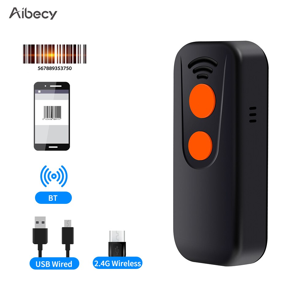 Aibecy Handheld 3-in-1 Barcode Scanner 1D Bar Code Reader Unterstützung BT & 2,4G Wireless & USB Verdrahtete Verbindung mit Anzeige: Paper-Screen Code