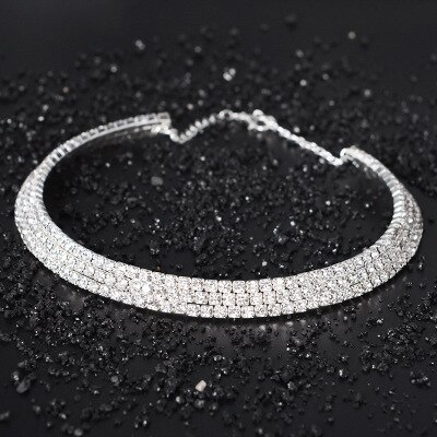 Hochzeit Braut Choker Multilay Reihe Strass Kristall Halskette Silber Überzogene Schmuck für Frauen Halsketten Elegante Mädchen Liebe: C