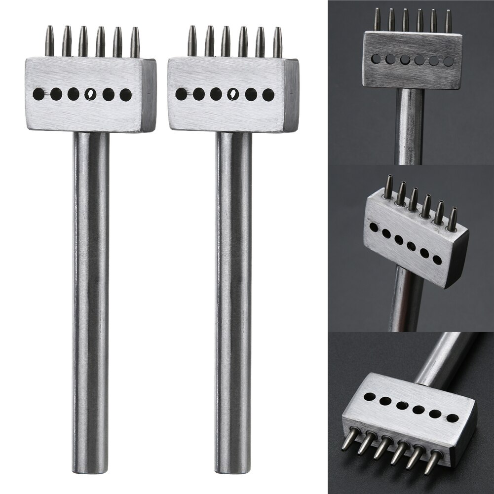 Leather Craft Prong Hole 4mm Spacing Hole Punch Tools Round Row Drilling Cutter Orifice DIY Pucher Gadgets 2/4/6 Prong