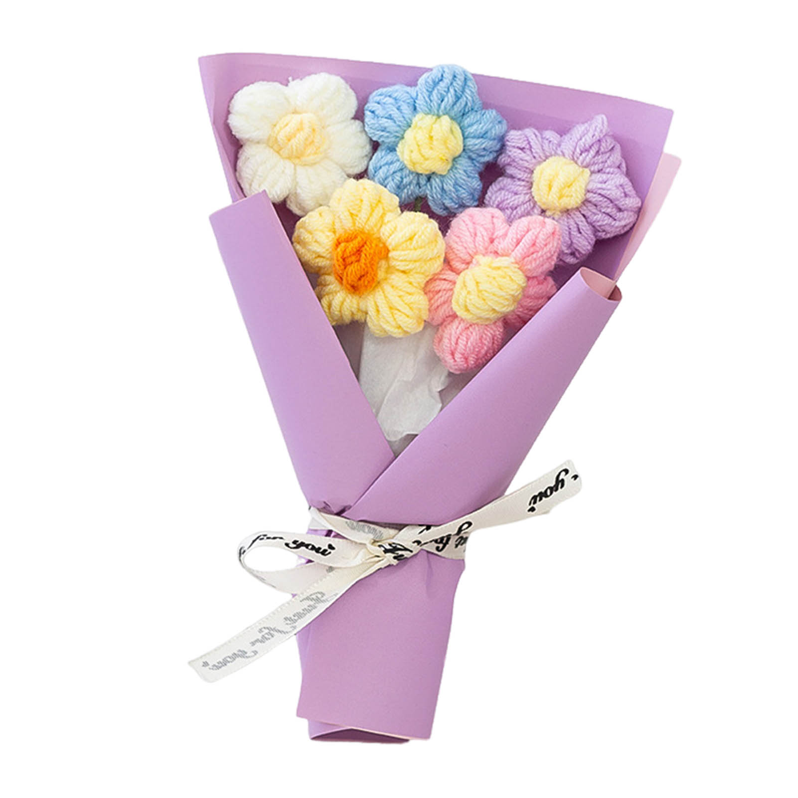 Hand Woven Flower Bouquet Mini Crochet Yarn Bouquet For Wedding Party Graduation Ceremony Lovely Decoration Puff Bouquet: PURPLE