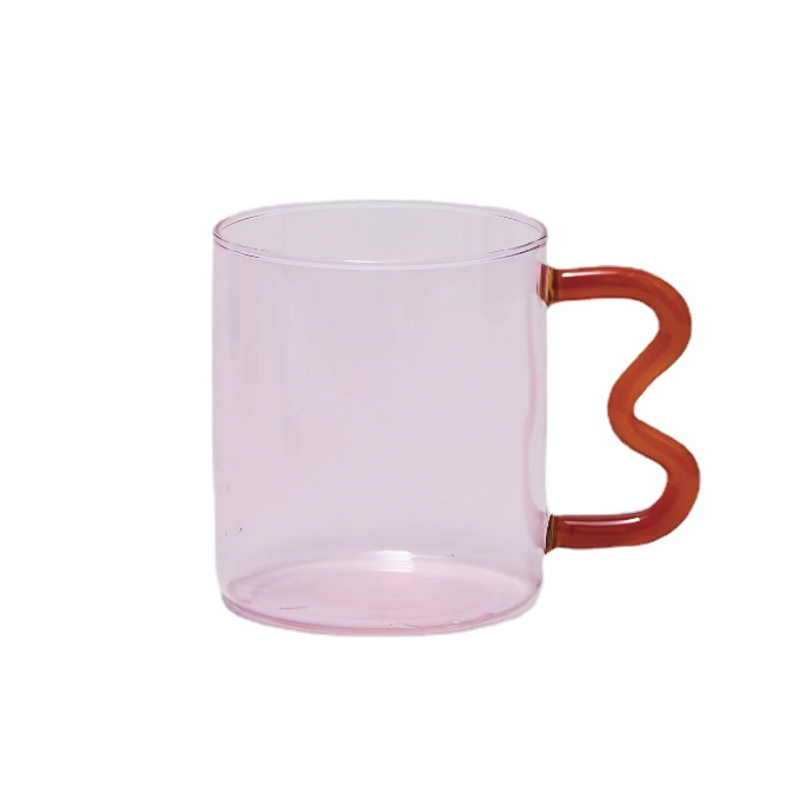 Färgglad öronglasmugg handgjord enkel vågkaffekopp för vattentumlare drinkware 300ml: Rosa 04