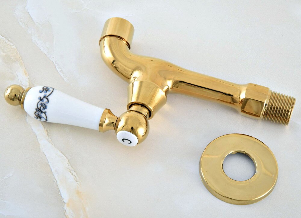 Polished Gold Brass Outdoor Faucet Garden Water Tap / Mop Pool Faucet / Laundry Sink Cold Water Tap Bidcock Faucet Bav152