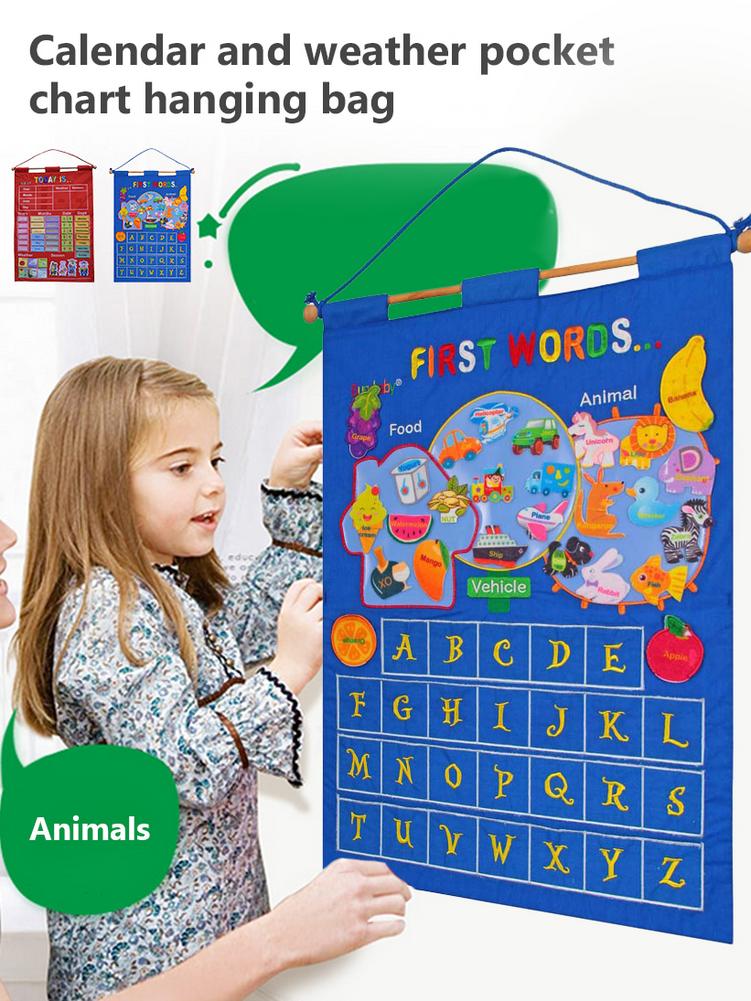 Kindergarten Infant Teaching Aid Educational Toy Cloth Learning English Letter Weather Date Season Calendar Teaching Tools