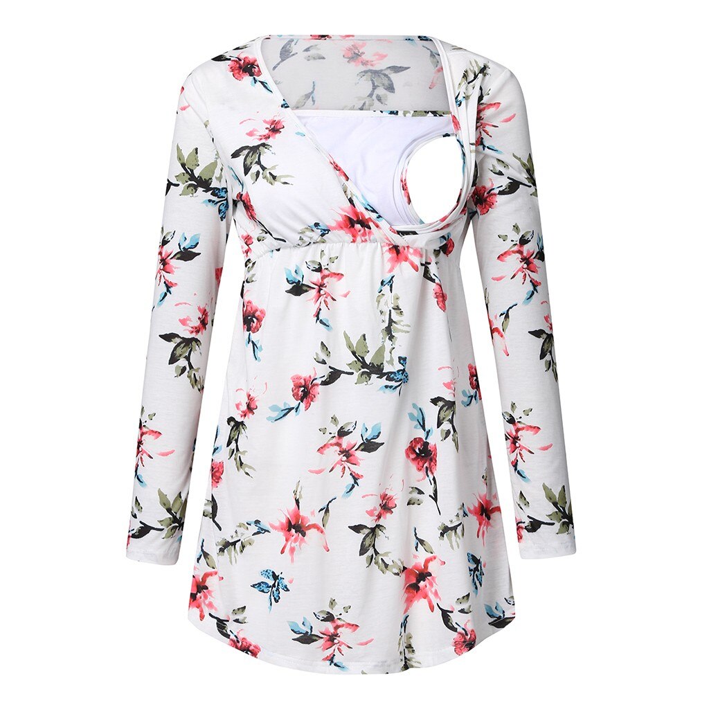 Zwangerschaps- en voedingstops, lange mouwen, voedingstops, winter borstvoeding, bloemenprint, voedingsblouse, sweatshirt  y1029: 8wh / M