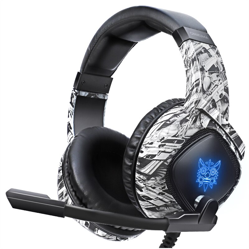 ONIKUMA K19 gamingowy zestaw słuchawkowy P S4 komputer dla graczy słuchawki Stereo Bass słuchawki z mikrofonem LED dla Xbox One Laptop Tablet/telefon: camo grey no box