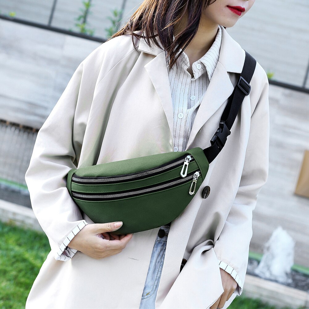 Brand Women Double Zippers Suede Waist Fanny Pack Belt Bag Waterproof Chest Pouch Travel Hip Bum Bag Lady Phone Pouch Bolsas