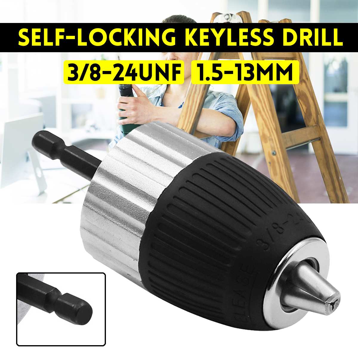 1,5-13mm 3/8-24UNF auto-bloqueo mandril de taladro eléctrico herramienta de controlador accesorios sin llave adaptador impacto vástago hexagonal