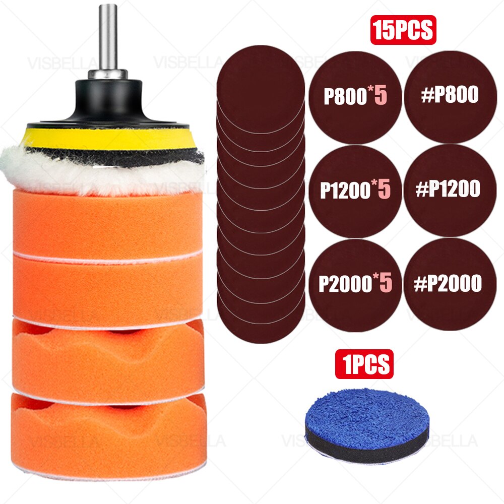3Inch Car Polishing Kit Sponge Foam Pad Auto Headlight Wheel Polisher Polishing Refurbish Abrasive Disc Sandpaper Buffing Pads: package 9