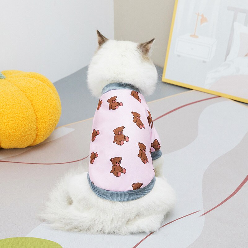 Cute Cat Printed Coat Spring Summer Pet Clothes for Small Medium Cats Dogs Casual Home Costume Kitten T-shirt Pet Clothing S-XXL