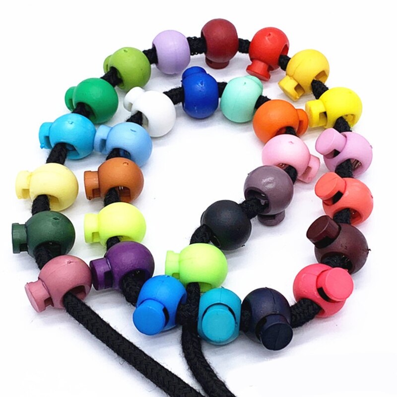 30/100Pcs Face Mask Earloop Plastic Cord Locks End Round Ball Spring Toggle Stoppers Single Hole Sliding Fastener