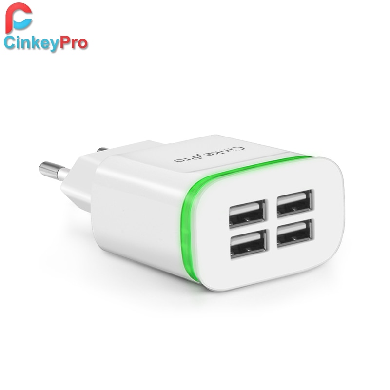 Cinkeypro Usb Oplader Voor Iphone Samsung Android 5V 4A 4-Poorten Mobiele Telefoon Universele Snel Opladen Led Licht muur Adapter