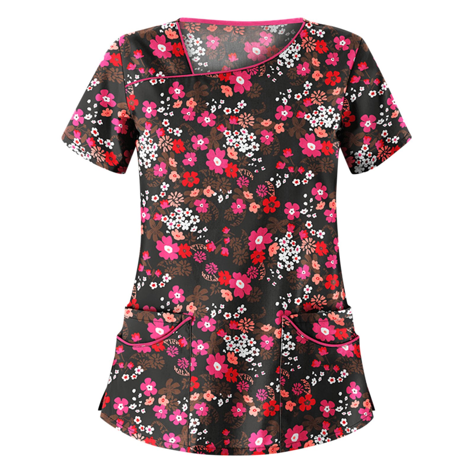 Nurses Uniform Women Printing Spa Beauty And Health Scrubs Tops Beauty Salon Work Uniform Beauty Salon Scrubs Tops Workwear: Red / XXL