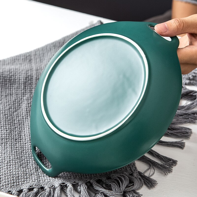 Nordic Matte Ceramic Plate Double Ear Household Plate Dim Sum Baking Plate Red Western Plate Square Plates Set Diner Plate