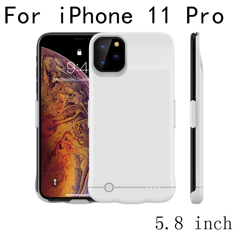 Slim Battery Charger Cases for iPhone 11 Pro Max External Power Bank Case for iPhone 11 Back clip battery Case Charging Cover: i11 Pro-White