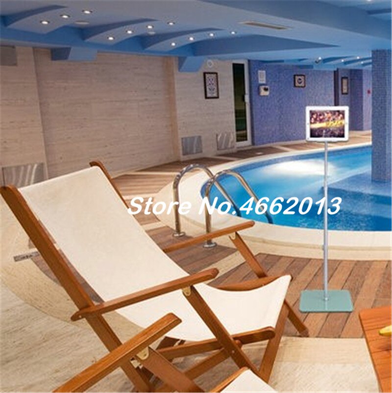 for ipad 2/3/4/air/pro 9.7" display floor stand height adjust with locking casing and flexible gooseneck hands free