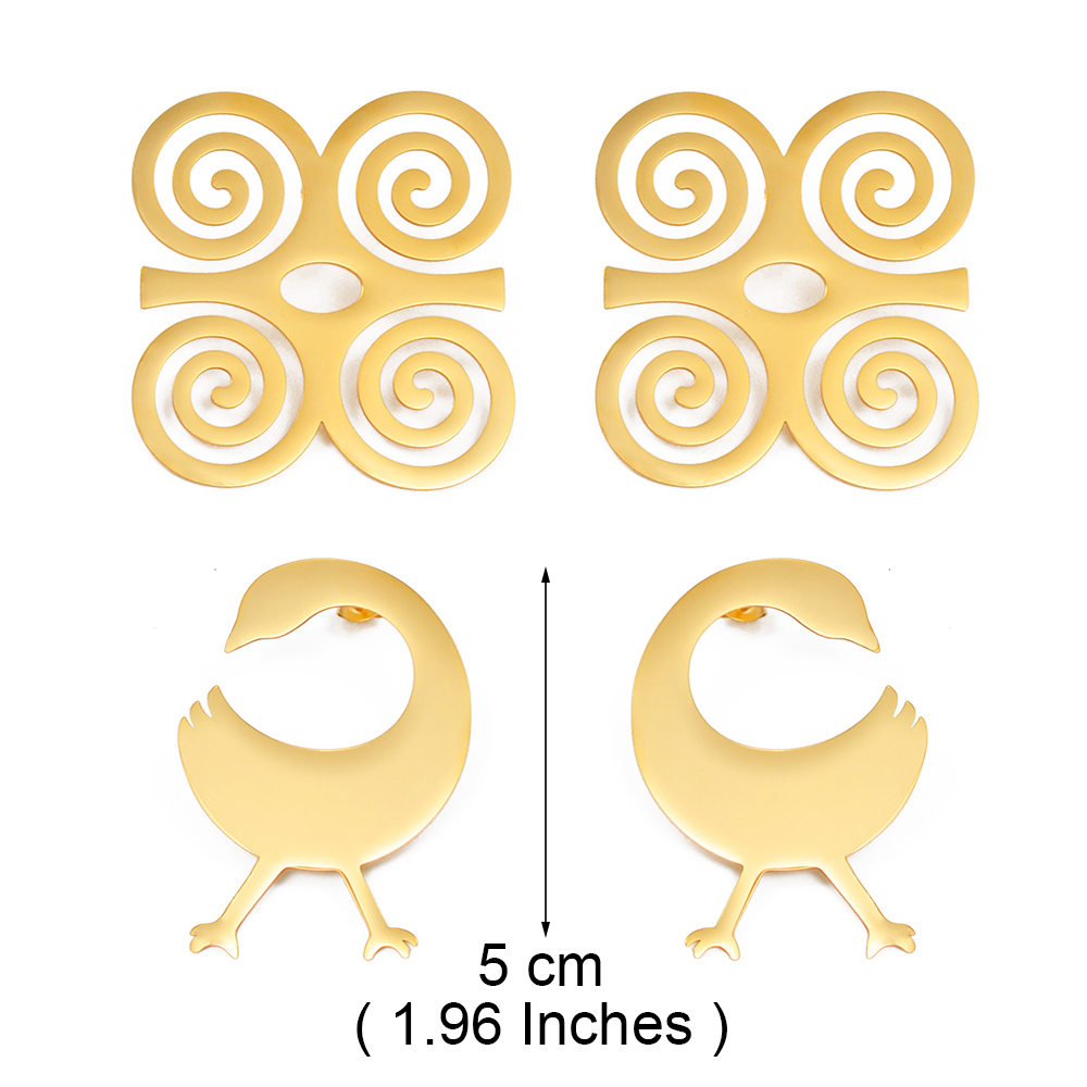5cm/4cm/2cm African Ancient Cultural Symbol Big Stud Earrings Stainless Steel Dwennimen Sankofa Gye Ethnic Jewelry #363721