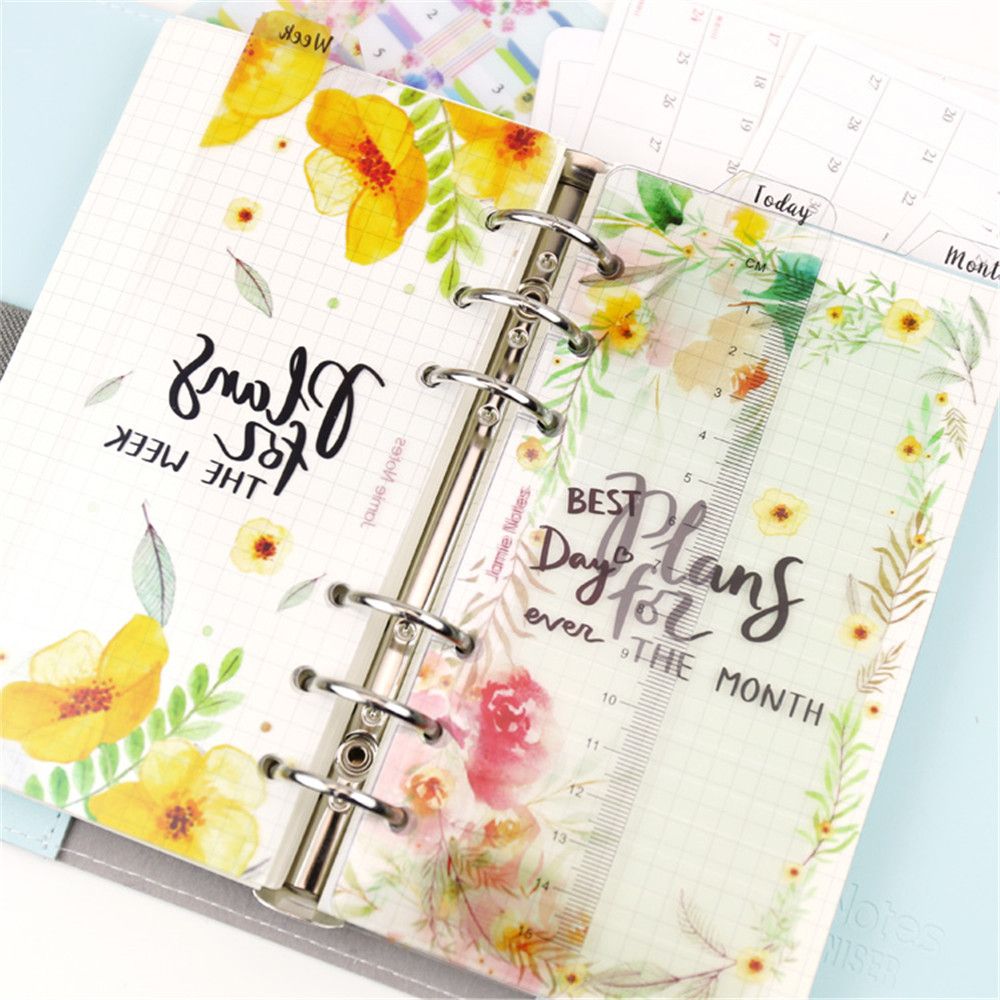 A5/A6 Notebook Bookmark Dairy Planner Agenda Index Divider 6 Holes Loose Leaf Binder Ruler Bookmark Flower Office Supplies
