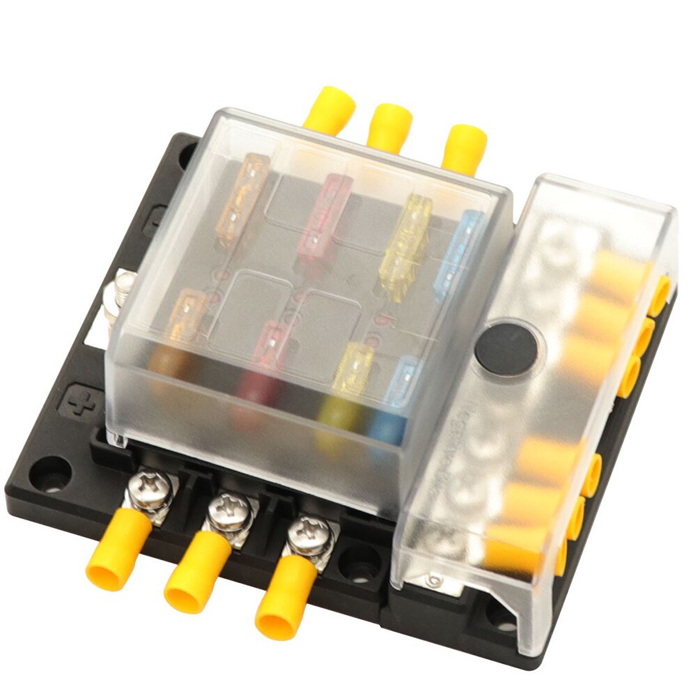 6 Ways Fuse Box Holder with ATC/ATO/ATP Fuse Box Holder LED Warning Indicator with Fuse for Car Boat Marine