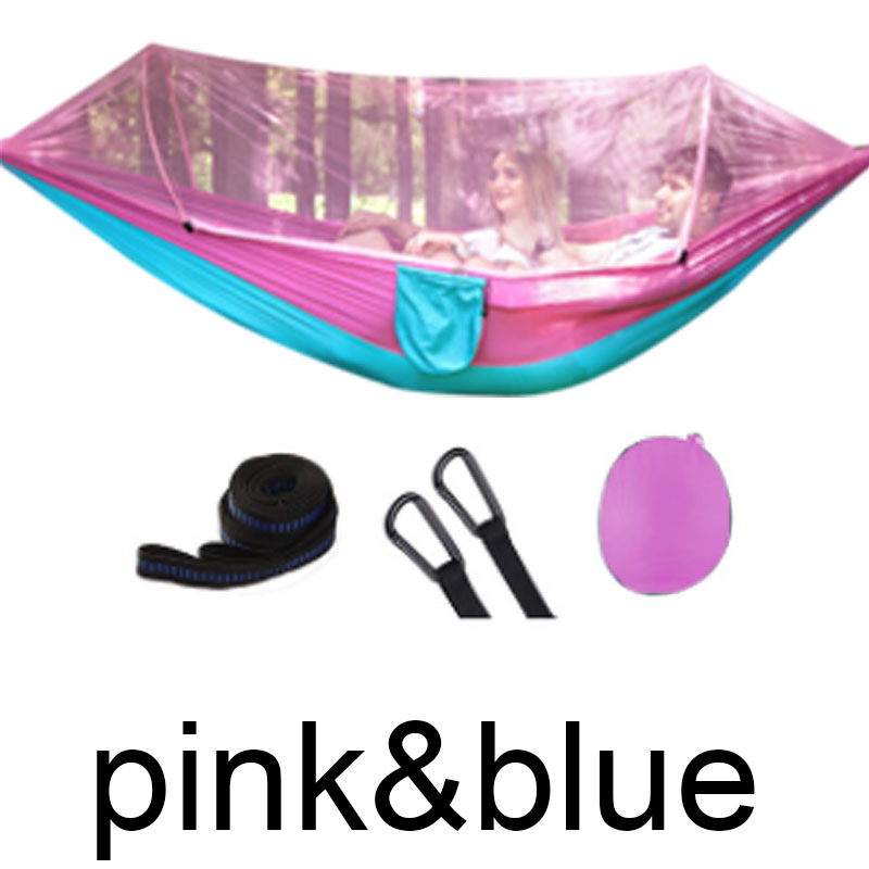 Utendørs myggnett fallskjerm hengekøye telt bærbar campinghage hengende soveseng høystyrke sovehuske 250 x 120cm: Rosa blå