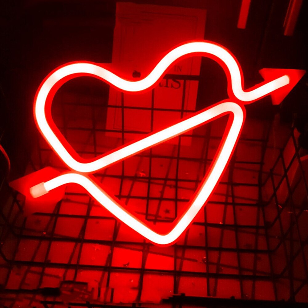 520 luces led de neón coloridas con forma de corazón, alimentadas por usb, para colgar en la pared de bodas, para decoración de fiestas, ventanas y habitaciones.: Cupido amor rojo