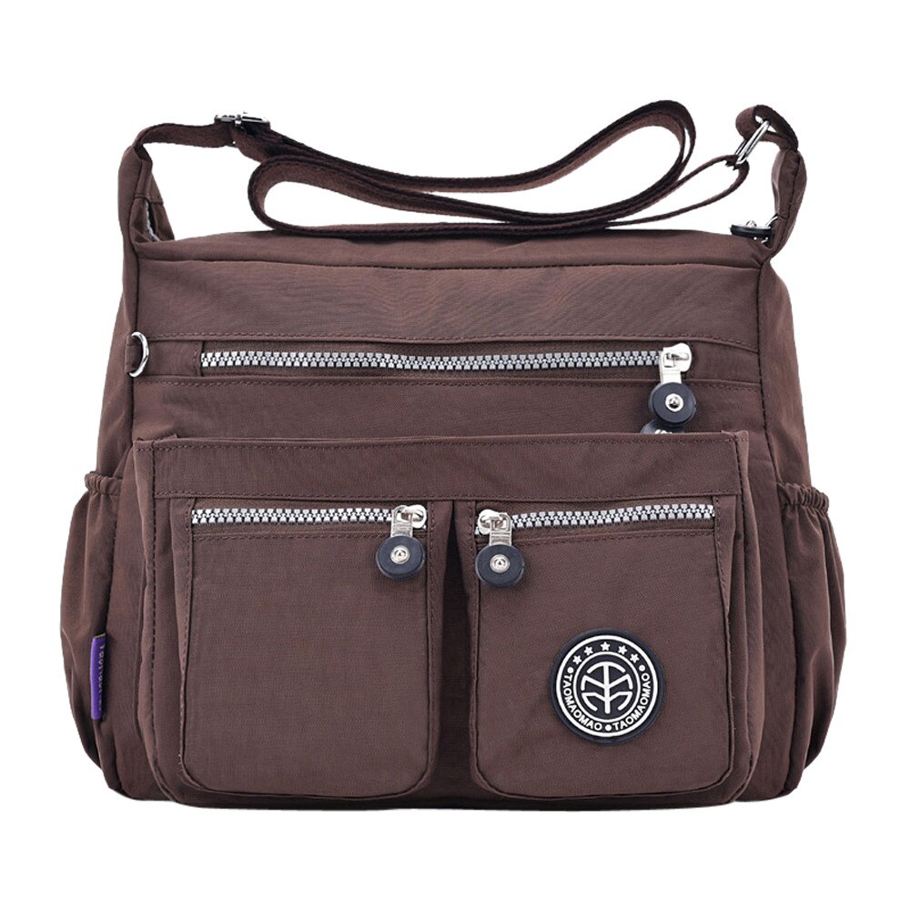 Saco crossbody feminina moda cor sólida repelente de água náilon sacos de ombro crossbody saco de viagem casual bolsa feminina: Café