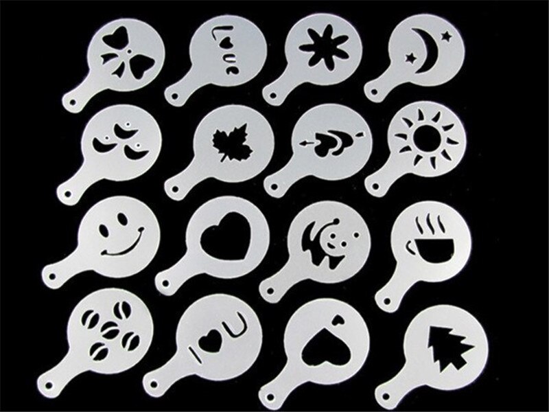 16 stuks/set keuken koffie sjablonen mal decor cappuccino koffie barista sjablonen sjabloon strooipad stoffer koffie spray gereedschap