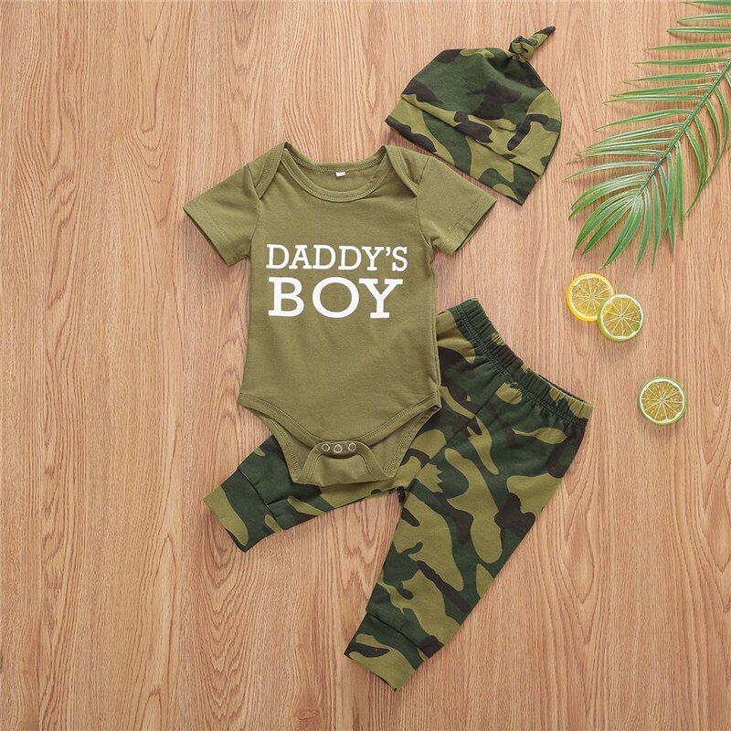 Brand Zomer Peuter Kids Baby Jongen Meisje Baby Kleding Romper Tops Camo Print Broek Hoofdband Hoed Outfits 3 stuks Set