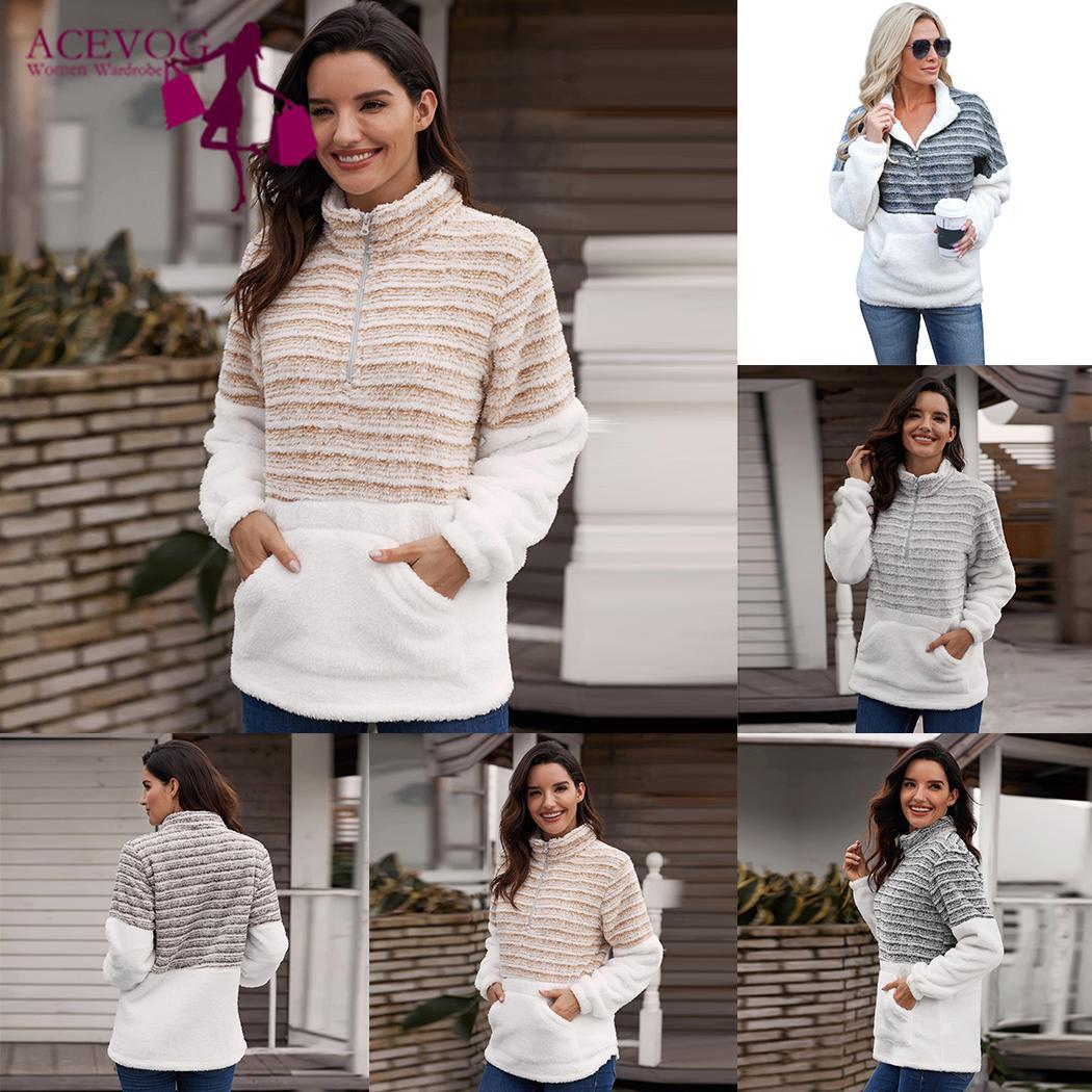 Vrouwen Lange Mouwen Jas Turndown Rits Zachte Fleece Casual Geen Uitloper Lente, Herfst, Winter Patchwork