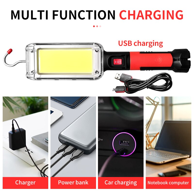200w kraftige lommelykter 5200 mah lommelykt usb oppladbar kolbe arbeidslys med magnetkrok campingtelt arbeidsvedlikeholdslykt