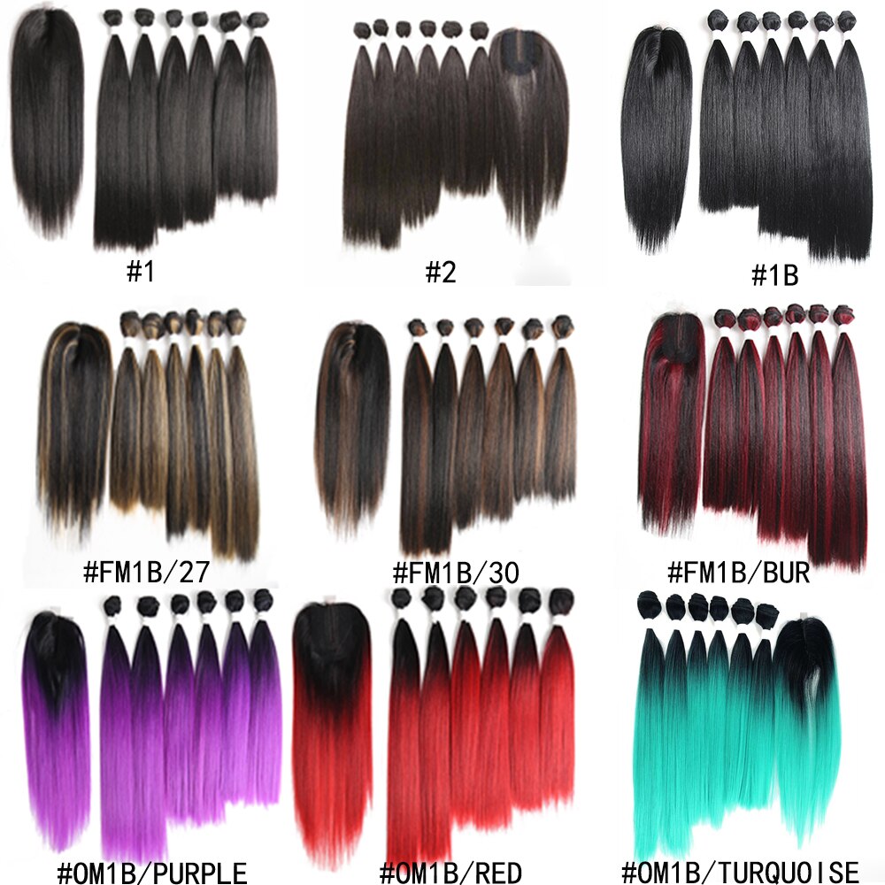Highlight Synthetic Hair With Lace Closure Weave Bundles Weave Hair Extension Yaki Straight 6 Bundles With Closure SOKU