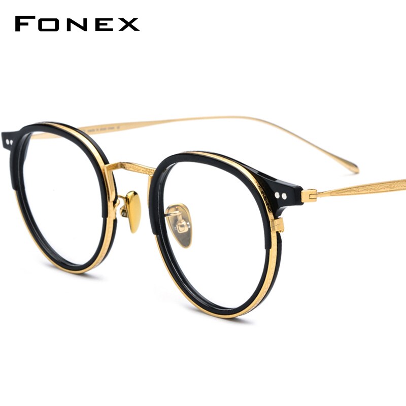 FONEX-lunettes optiques en titane hommes | Vintage ronde lunettes monture femme rétro Prescription myopie acétate lunettes 850: 2