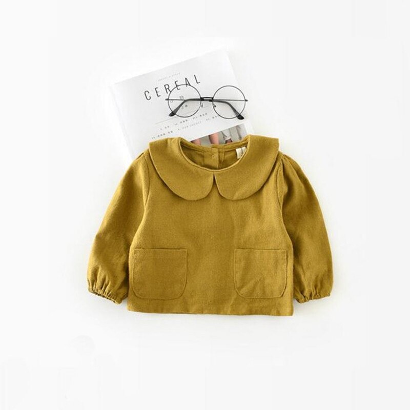 2019 I Bambini appena nati Del bambino Della Ragazza casuale Camicette Nuovo Stile Manica Lunga Vestiti Vestito Bambini Camicetta per le Ragazze: giallo Girl blouse / 24M