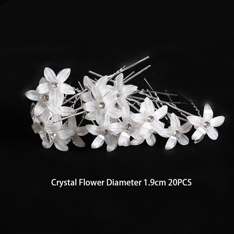 Women U Shape Flower Hairpins Metal Barrette Pearl Clip Wedding Bridal Hair Accessories Wedding Hairstyle Tools: Crystal flower 20pcs