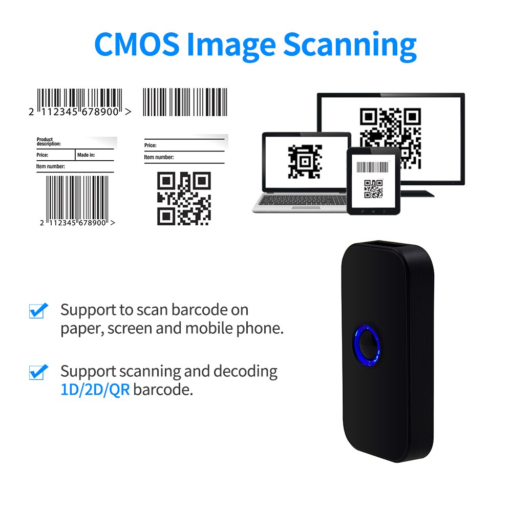 Aibecy 2.4G Wireless &amp USB Wired Connection Handheld 3-in-1 Barcode Scanner 1D/2D/QR Bar Code Reader Support BT &amp
