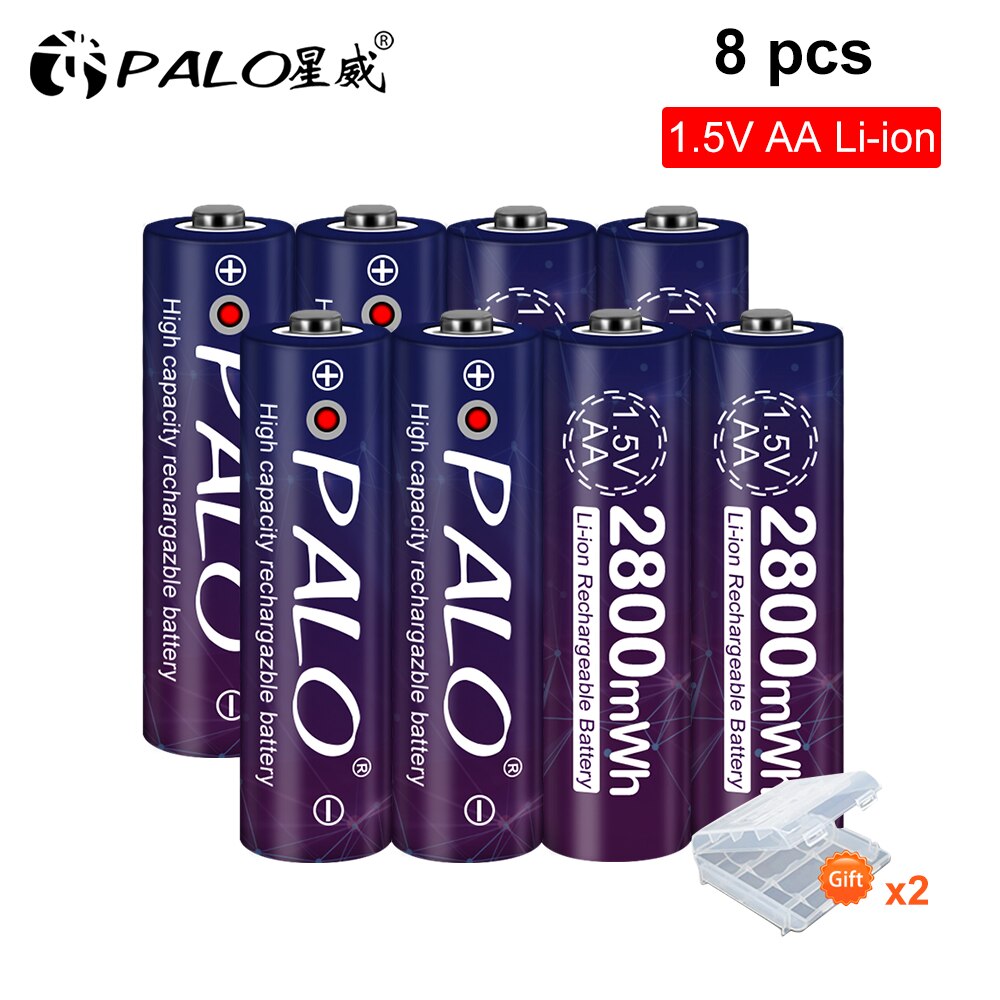 PALO 1.5V 2800mWh AA Rechargeable Li-ion Batteries - USB Charger Set: 8AA battery