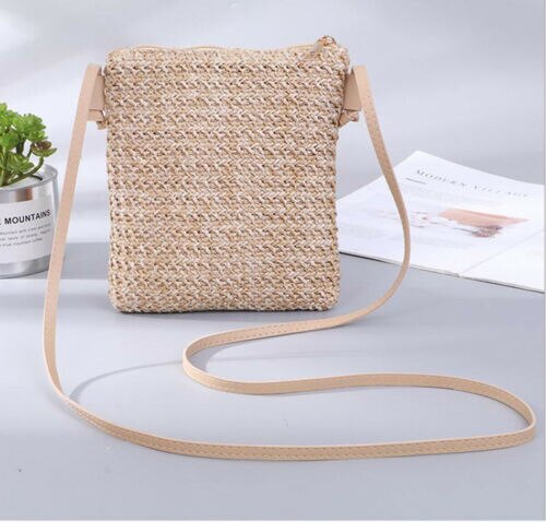 Mode Handtassen Dames Zomer Stro Rotan Schoudertassen Hand-Geweven Strand Crossbody Kleine Flap Messenger Bags: C