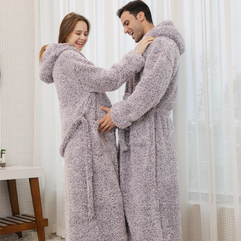 Autumn Winter Bathrobe Men Women Loose Plus Size Cardigan Buttons Warm Dressing Gown Male Plush Long Robes Home Wear