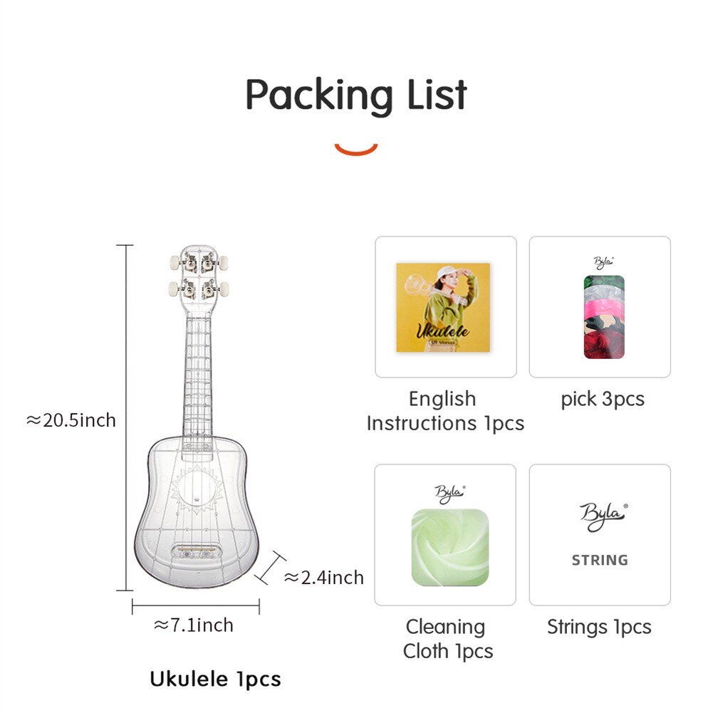 Universal Transparent Ukulele 21 Inch Ukulele 4 Strings Mini Guitar Beginner Instruments Kids Transparent Ukulele With Pick