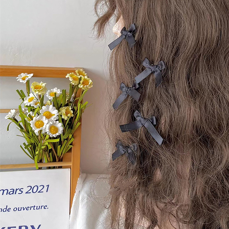 Horquilla pequeña con lazo para niña, accesorios para el cabello para niña, Clip para flequillo dulce, Mini lazos, tocado, 5 unids/set