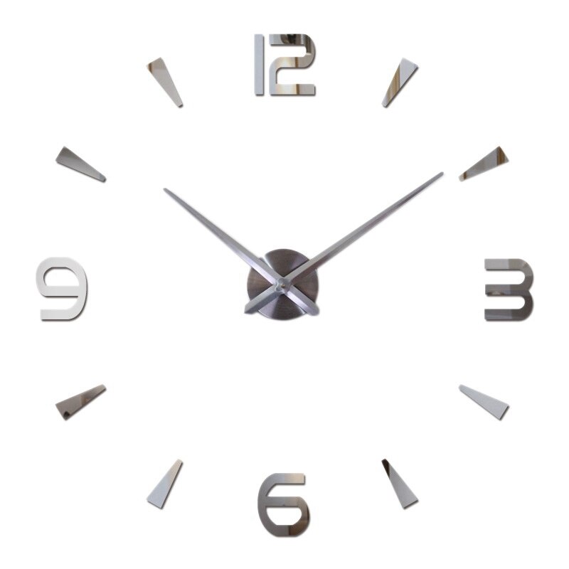 3D Large DIY Wall Clock Frameless Mute Non Ticking Quartz Clocks Kit with Mirror Number Sticker for Bedroom Decor: Silver