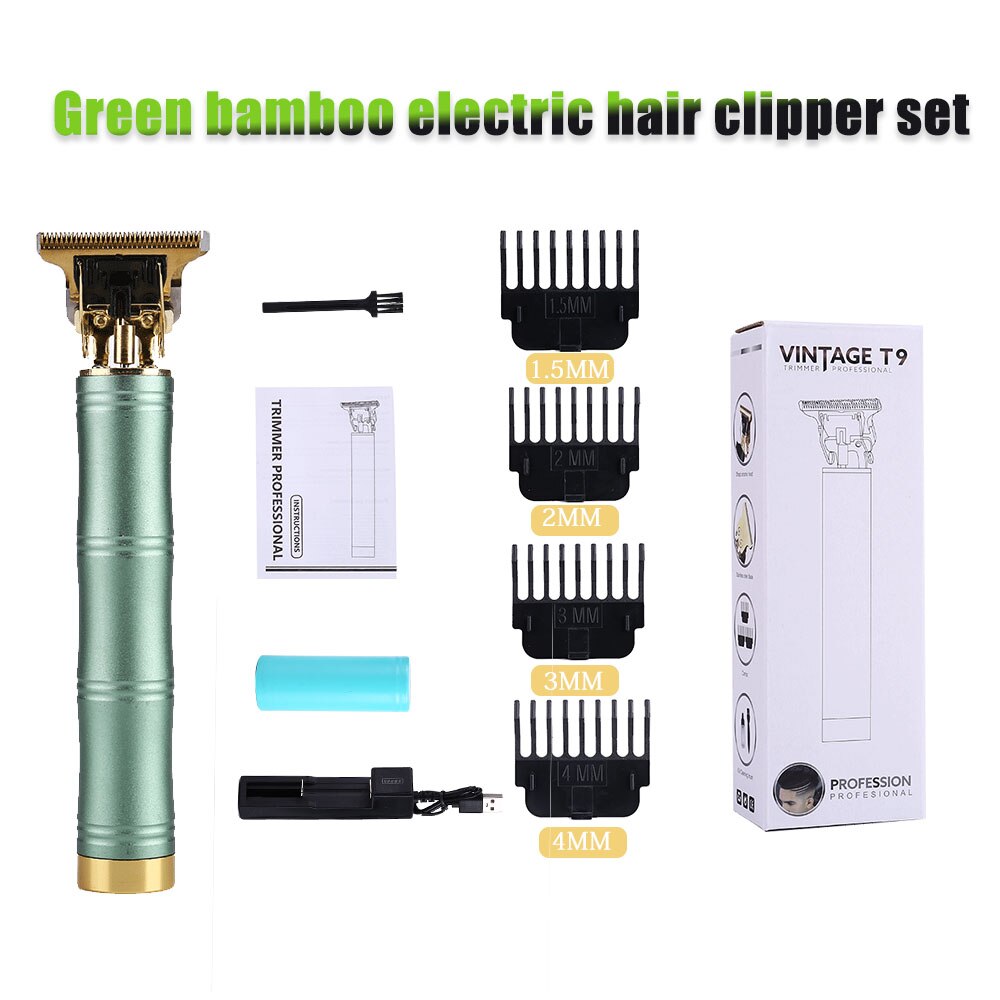Rechargeable Clipper Hair Mower Trimmer Men CutterShaver Beard Electric Haircut Machine Hairstyle Cutting Portable: Green-bamboo-1