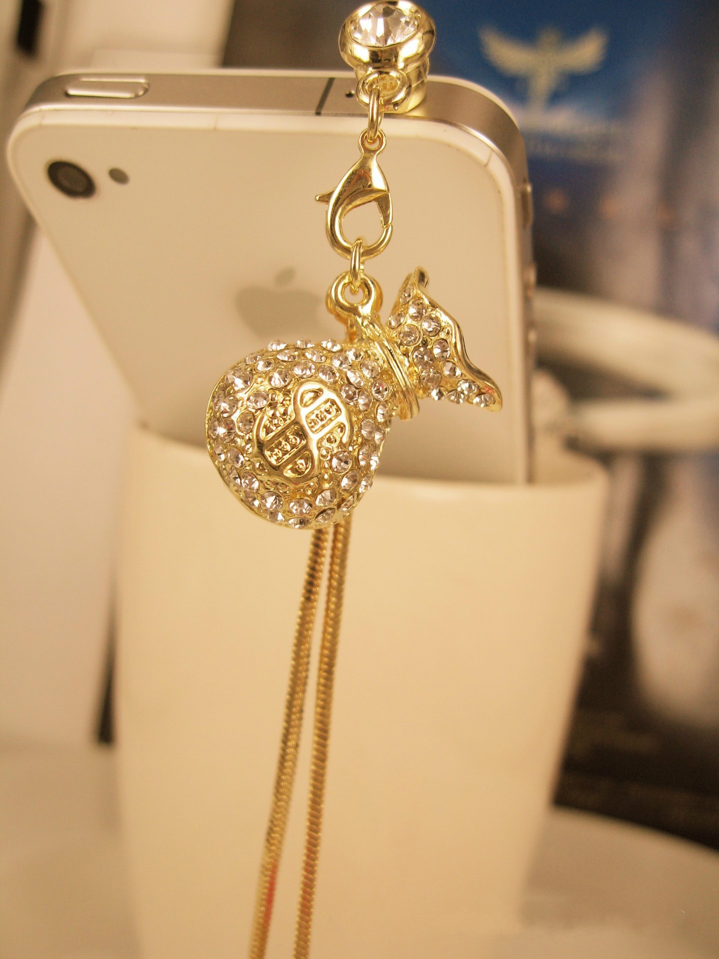 Korea diamond lucky portemonnee fortuin turn beter tas stof plug alle van 3.5mm hoofdtelefoon gat van telefoon oortelefoon jack voor