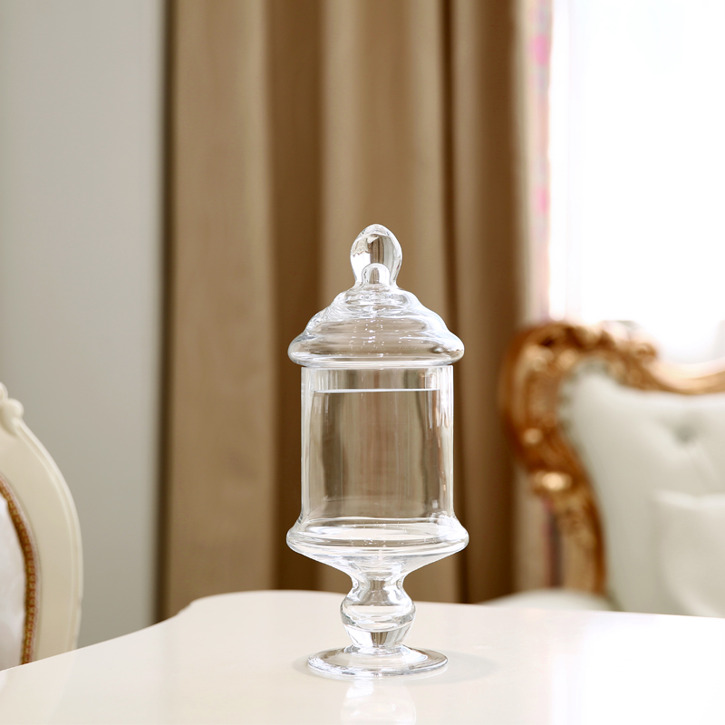 18cm European Style Transparent Glass Candy Jar with Glass Cover Wedding Dessert Display Stand Home Candy Storage Tank: 03